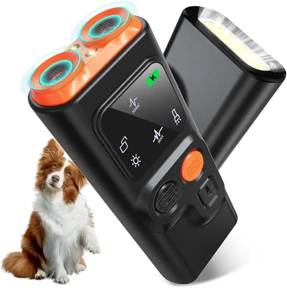 Antibell Ultraschall Gerät, 2 Modi Anti Bell Gerät Hunde mit Stroboskop Taschenlampe, 33 Fuß Tragbares Antibell für Hunde mit Display für die Meisten Hunde im Innen- und Außenbereich