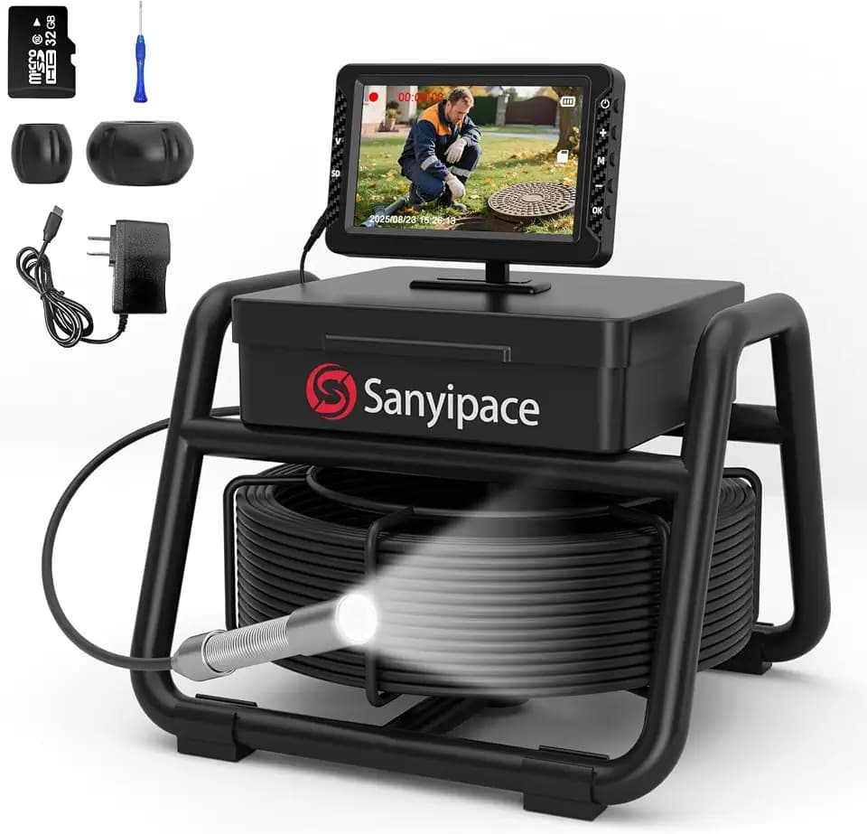 Sanyipace Drain Camera, 5" IPS 1080P HD DVR with Mic & Speaker, 16GB, 100FT