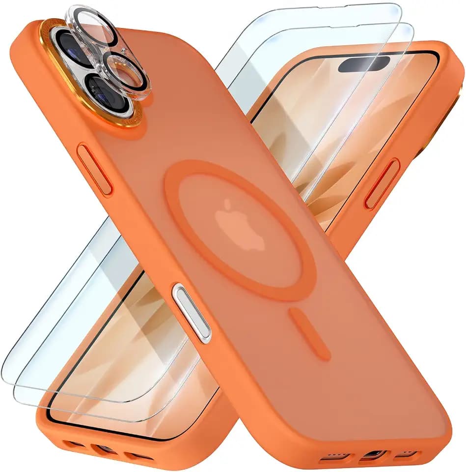 Magnetic for iPhone 17 Case [Compatible with Magsafe] [Military Grade Drop Protection] [Anti-Fingerprint] Translucent Matte Shockproof Women Phone Case Cover, Orange