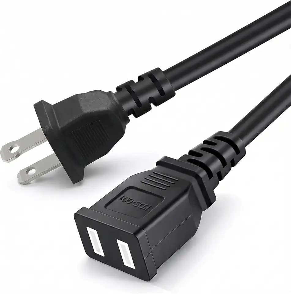 5FT 2 Prong Polarized Black Extension Cord Thin Power Cable Male to Female