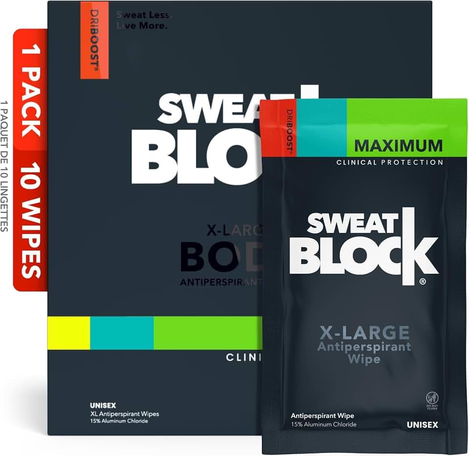 SweatBlock Clinical Strength XL Antiperspirant Body Wipes, Unscented, 10 Ct