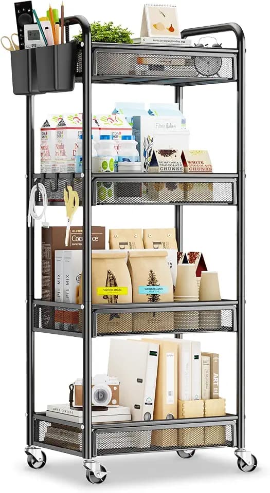 YASONIC 4 Tier Rolling Cart – Rolling Storage Cart with Wheels