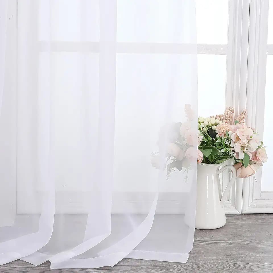 Simplebrand Sheer White Curtains 108 Inches Long, Extra Long Rod Pocket Solid Color Window Sheer Curtain Panels, Elegant Curtains & Drapes for Living Room, Bedroom 2 Panels (White, 42" W x 108" L)