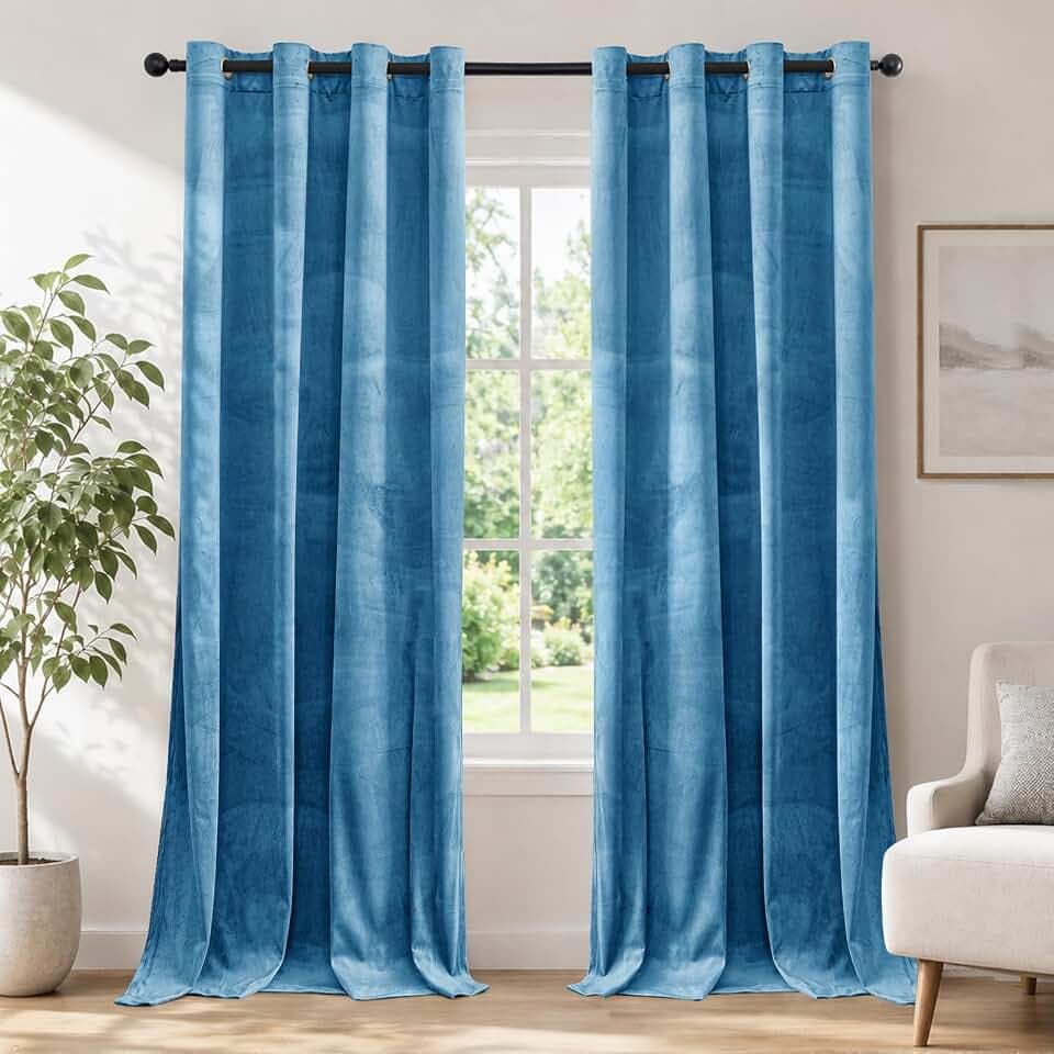 Ystyle Samt Vorhang Blickdicht 2er Set, H160 x B140 cm, Blau