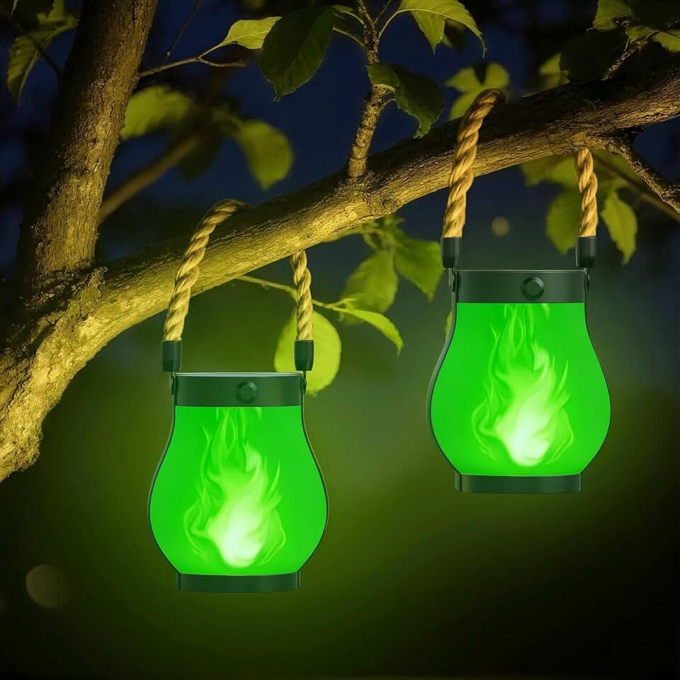 Hompavo Gen2 Solar Lanterns Outdoor Waterproof with Ultra-Real Flame Green