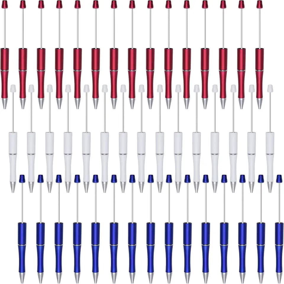 45Pcs Patriotic 4th of July Beadable Pens Plastic Bead Ballpoint DIY Pens