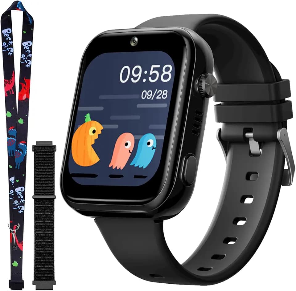 OKYUK Smartwatch Kinder mit Telefon und GPS, 4G Videoanrufe/Voice Chat/SOS/Schulmodus/SMS/Wecker, Kinder Smartwatch mit Schrittzähler Schlafen, Geschenk für Mädchen Junge (T45 Schwarz)