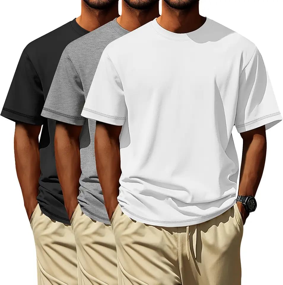 Neer 3er-Pack große und Lange Herrenhemden in den Größen L-7XL Kurzarm Rundhals Shirts große T-Shirts Basic T-Shirt