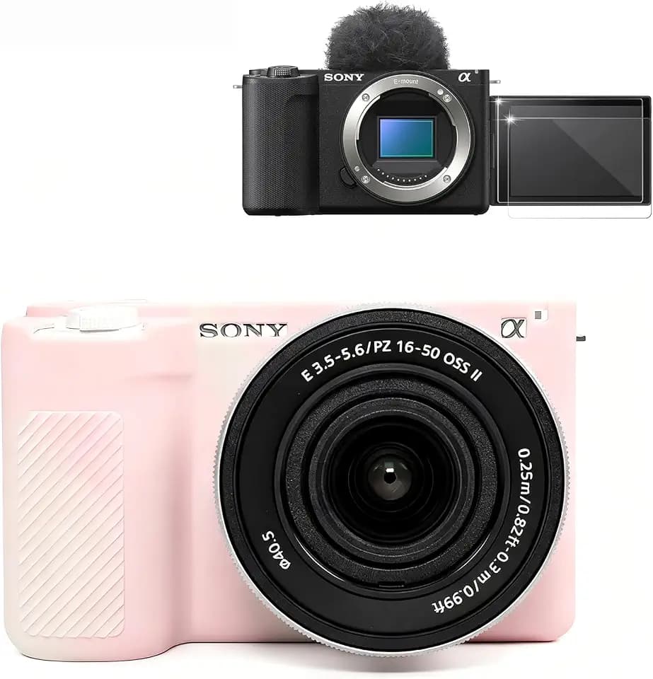Case for Sony Alpha ZVE10 II Camera Accessories, ZV-E10 II Soft Silicone Protective Case with Screen Protector, Lightweight, Anti-Scratch for Sony ZV E10 II Cover (Misty Pink)