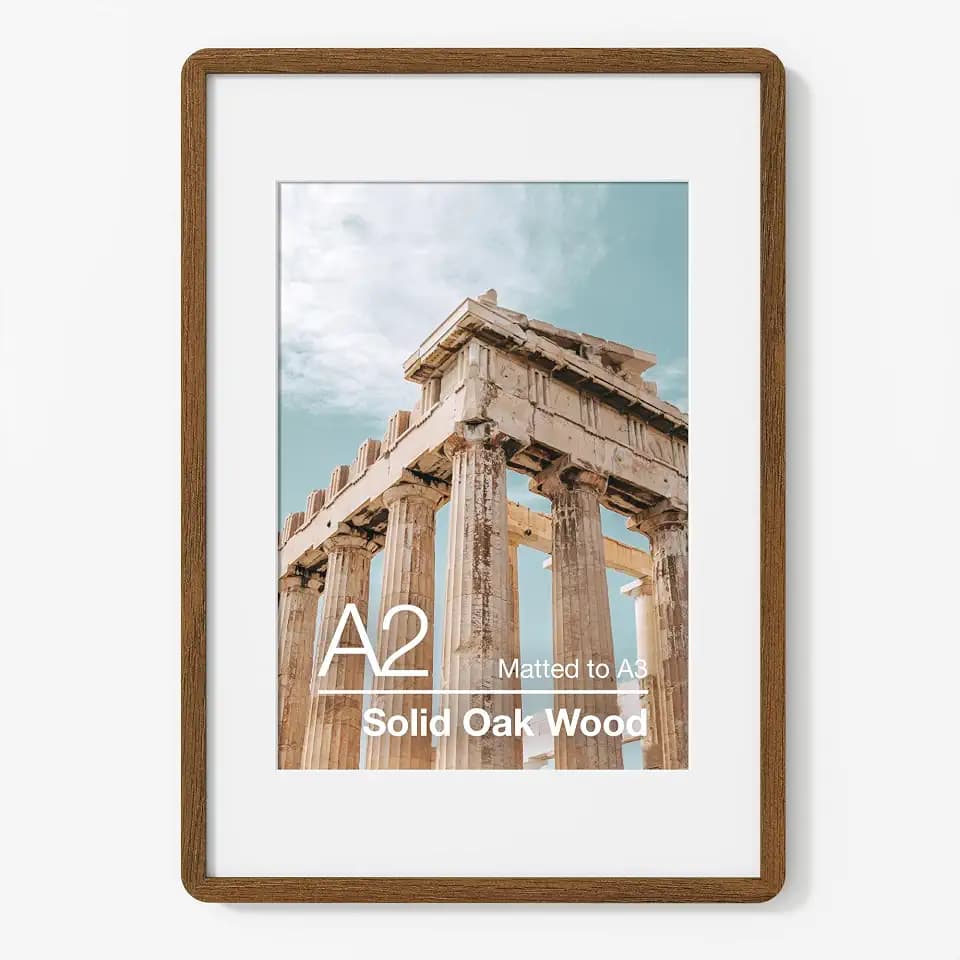 FLYJOE A2 Poster Frame | Solid Oak Wood Poster Frame | Picture Frame With Mat For A3 | Tempered Glass And Hanging Hardware Included | A2 Photo Frame (Walnut, 1 Pack)