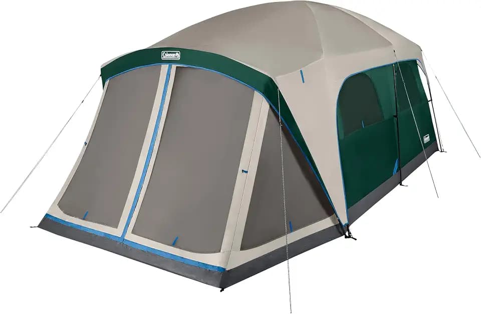 Coleman Skylodge Camping Tent with Rainfly & Screened Porch, XL Weatherproof Family Tent Fits 4 Queen-Sized Airbeds, Color-Coded Poles & Sleeves, Made of PFAS-Free Materials
