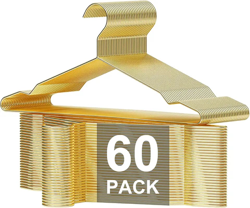 SPECILITE Gold Metal Wire Hangers 60 Pack with Notches, Heavy Duty