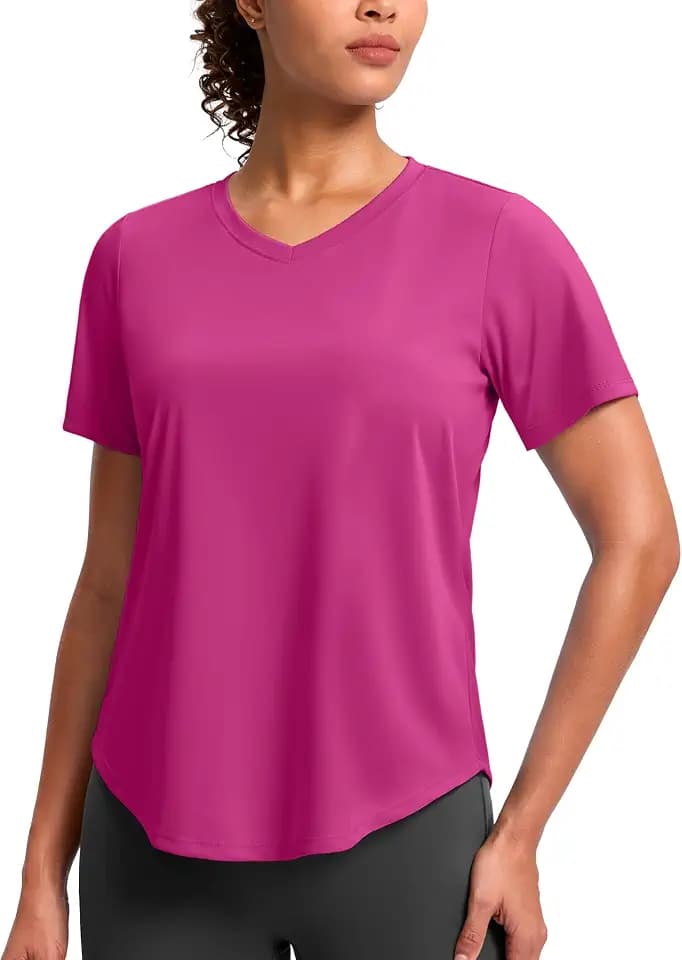 Womens Workout Shirts V-Neck Short Sleeve Sun Shirt Dry Fit Tops