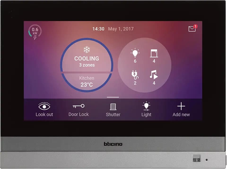 BTICINO, 7" Video-Hausstation mit Touchscreen Monitor, MyHOME Zentrale mit WLAN/LAN und Smartphone Anbindung, 3488