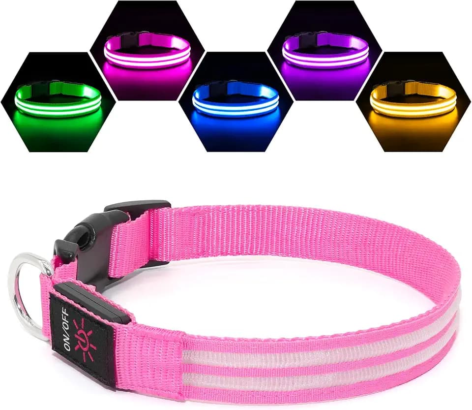 Weesiber Leuchthalsband Hund, Leuchtendes Hundehalsband Aufladbar Wasserdichtes LED Halsband für Hunde Verstellbares Hundebeleuchtung für Nachtspaziergänge (Rosa, M)