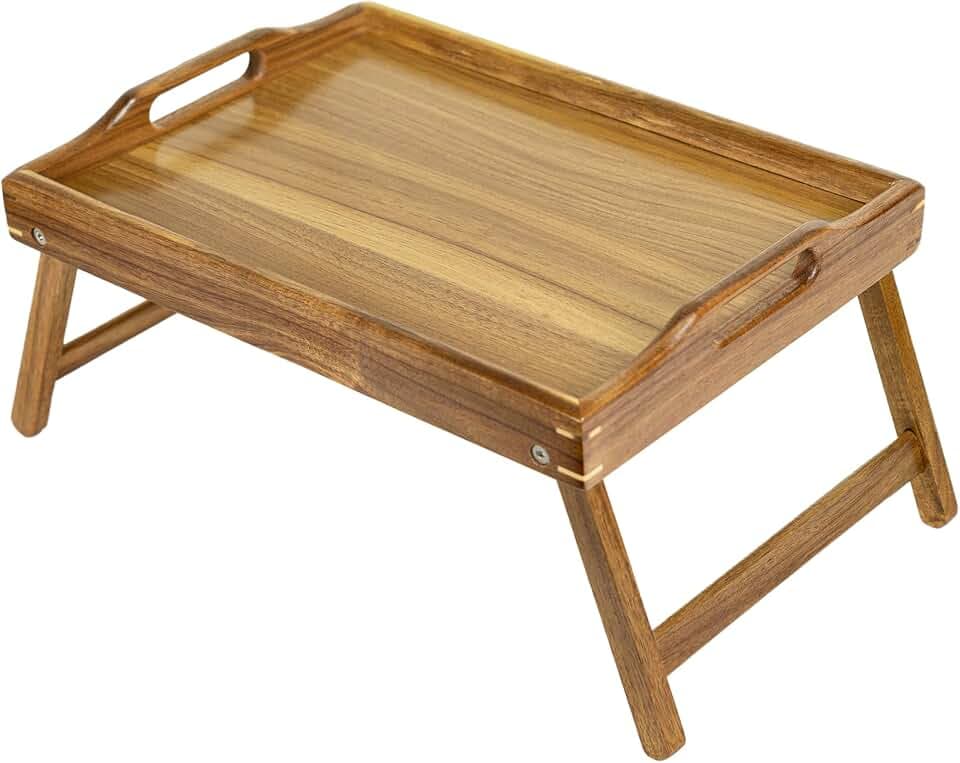 Utoplike Acacia Bed Tray for Eating, Breakfast Trays with Foldable Legs