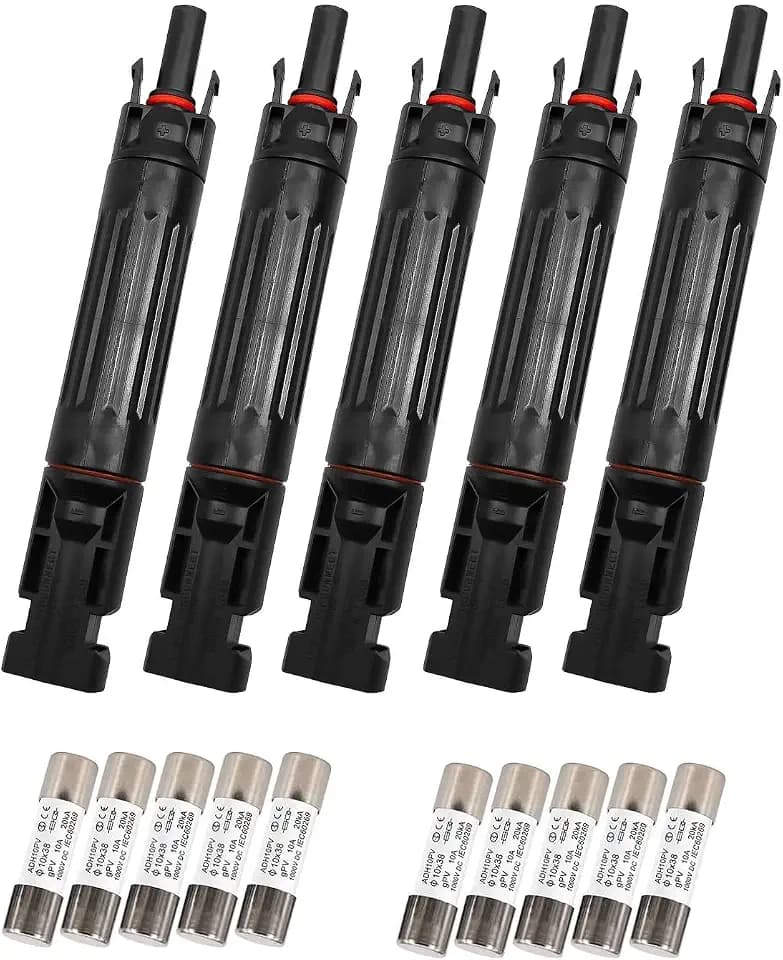 5 Pcs 10A Solar Fuse Holder Inline with Male and Female Connector for Solar Panel and Solar Controller, IP68 Waterproof Solar Fuse Connector with 10 Fuse