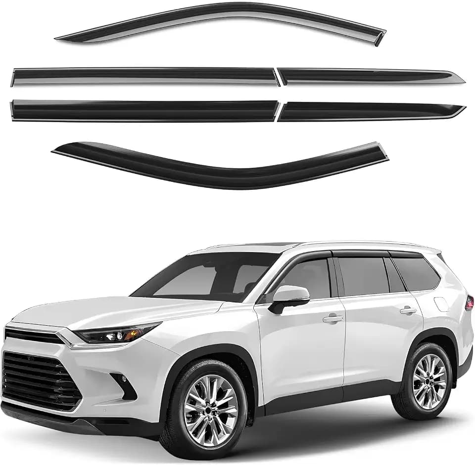 Window Deflectors Smoke Tinted Tape-On Side Window Vent Visor Deflectors Rain Guards Compatible with Toyota Grand Highlander 2024-2026 - 6 pcs. GW0809