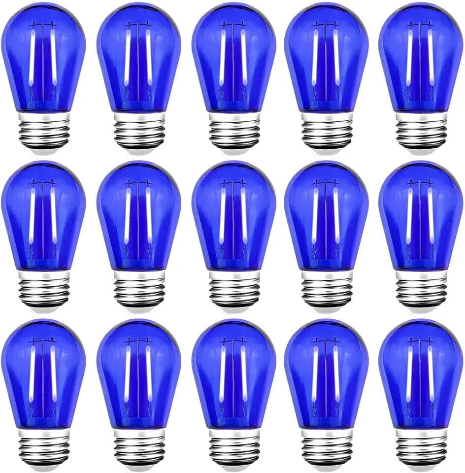 15 Pack S14 LED Blue Light Bulbs, Shatterproof 2 Watt E26 Base