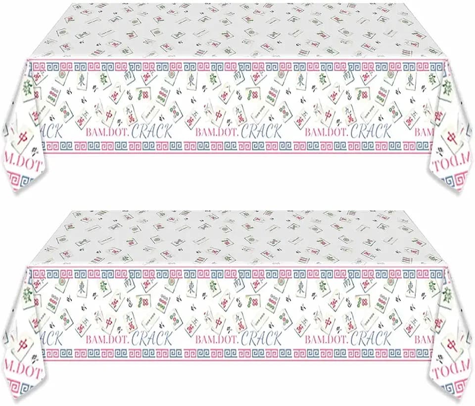 2Pcs 108x54 Inch Mahjong Party Tablecloths, Mahjong Themed Table Cover Party Supplies