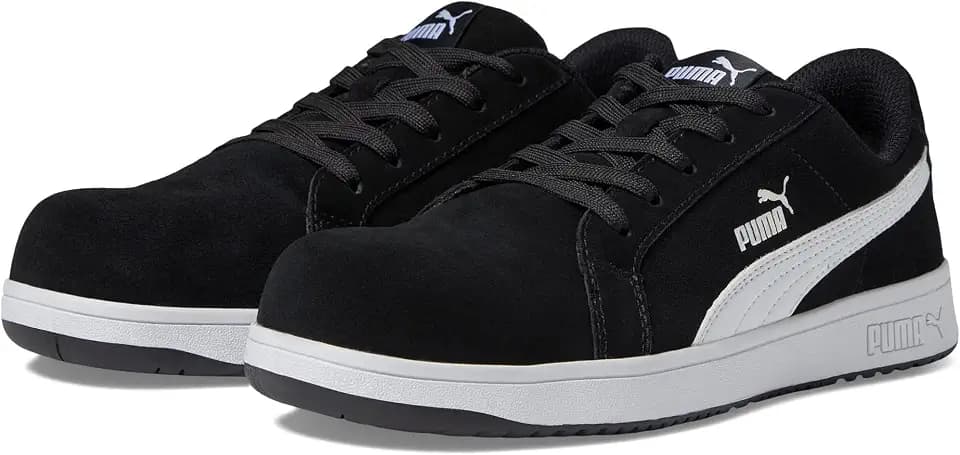 Puma Safety Iconic Suede Low Women's Safety Shoes, Composite Toe, Electrical Hazard Protection, Slip Resistant, Black/White, Size W9.5 (640015-09.5-200)