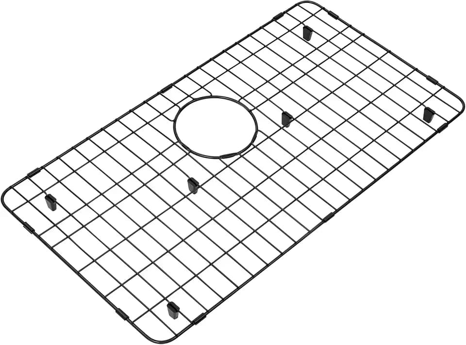 Kitchen Sink Grid and Sink Protectors, Stainless Steel Sink Grids for Bottom of Kitchen Sink, Black Color, 26" x 14" with Rear Drain for Single Sink Bowl