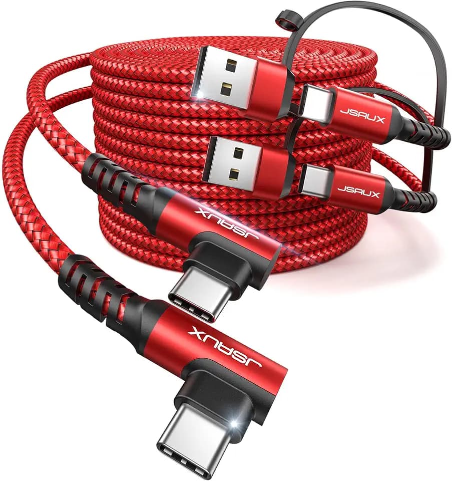 JSAUX 3-in-1 USB C Cable 10 Ft for iPhone 18 Pro, 100W Cable 2-Pack Red