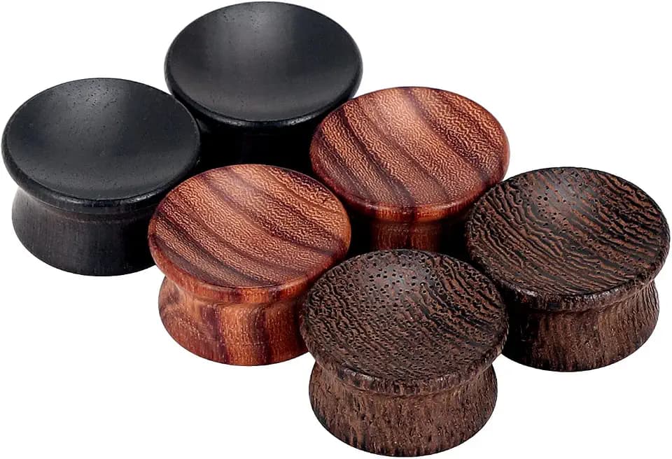 Qmcandy 6PCS Sun Moon Natural Wood Ear Gauges Acrylic Tunnels Plugs