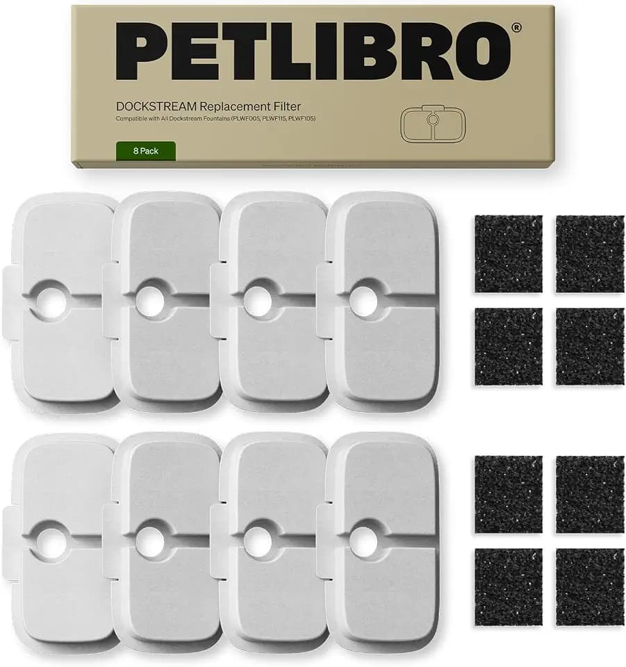 PETLIBRO Cat Water Fountain Filter Replacement, 8 Packs Pet Fountain Filter & Sponges for Dockstream WF106/WF116/WF105/WF115/WF005/WF305, 4 Months Set Easy-Swap PETLIBRO Cat Water Dispenser Filter