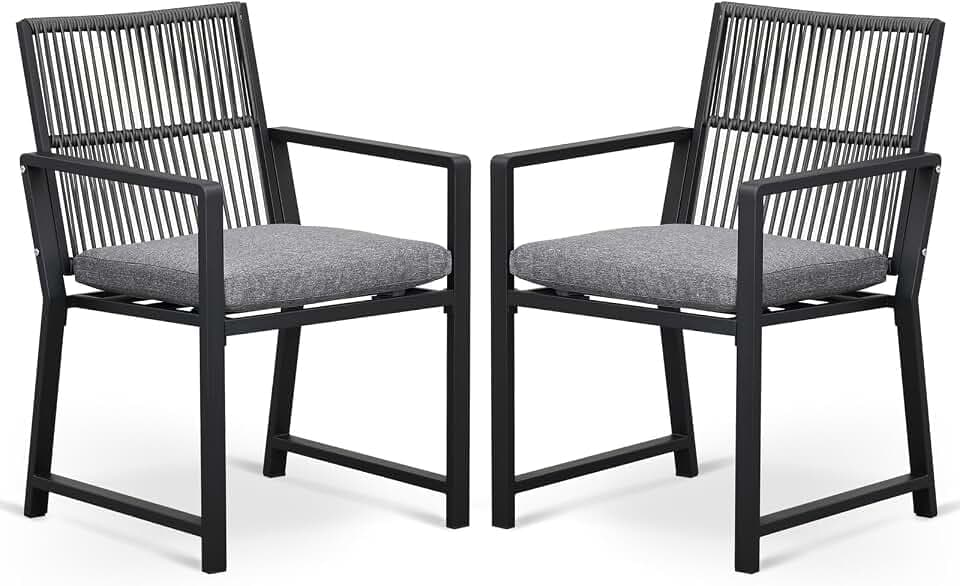 Outdoor Patio Dining Chair, 400 Lbs, Black, Set of 2