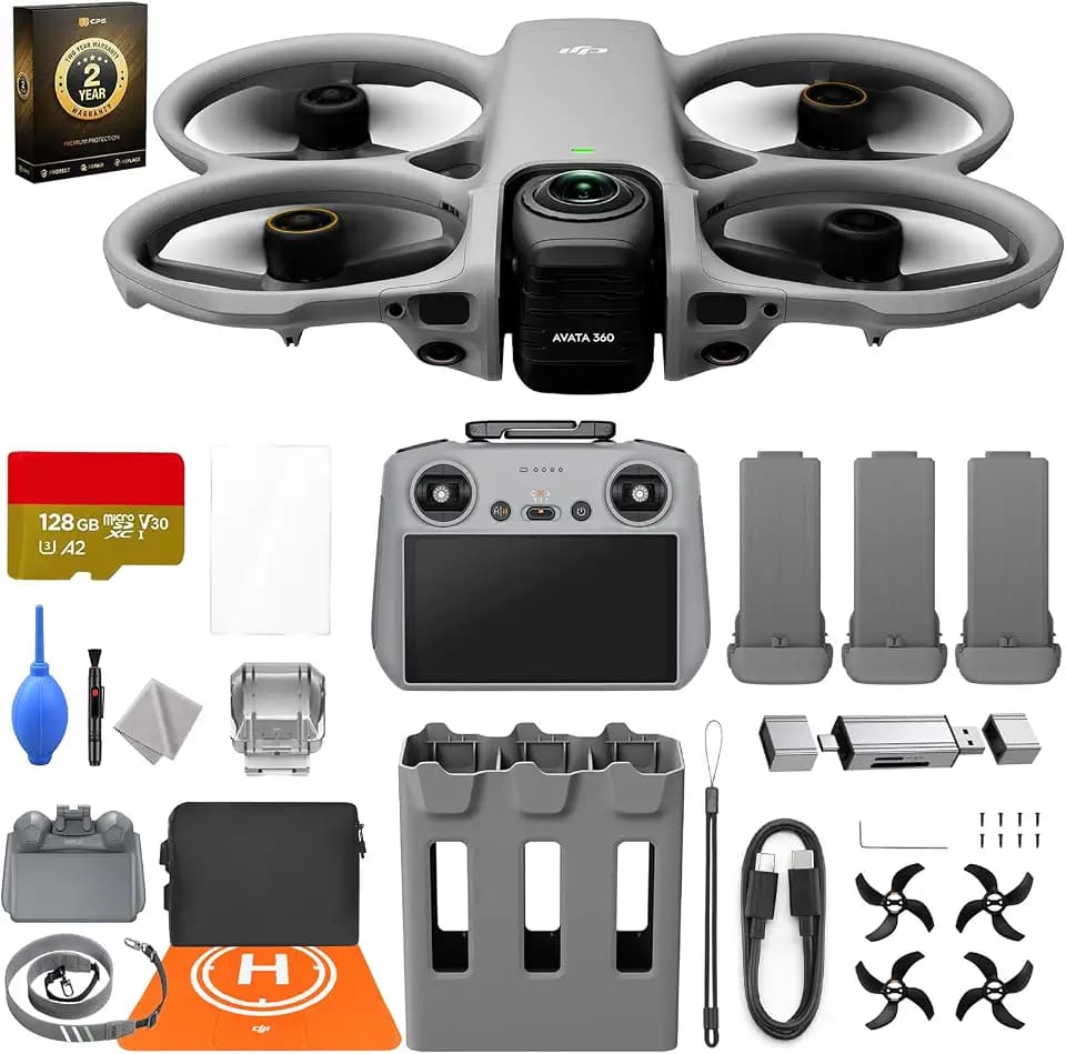 DJI Avata 360 Fly More Combo (RC 2), 360° Drone With 1-Inch 8K 360° Imaging for FPV & Aerial Filming, 360° Camera Drone With Propeller Guard. Includes RC 2 for Precise Control and Three Batteries