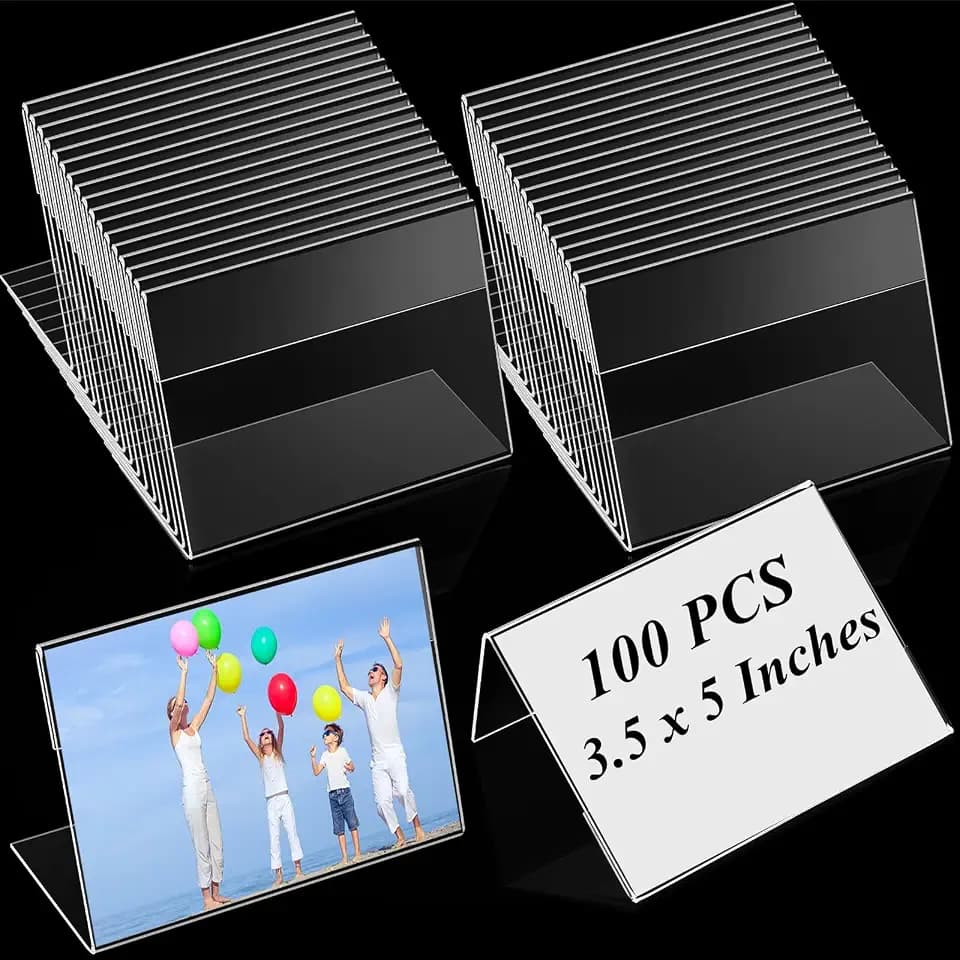 Teling 100 Pcs 3.5 x 5 Acrylic Picture Frame Sign Holder Stand Clear