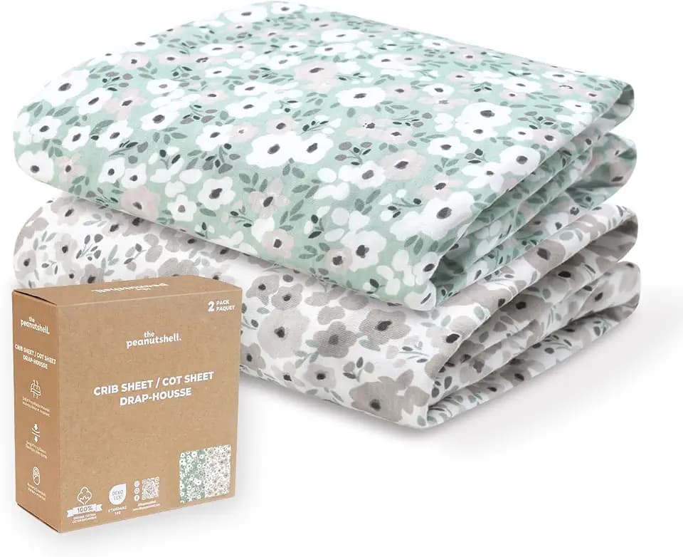 Organic Cotton Baby Crib Sheets Girl - 2pk Toddler Bed Sheets, Sage Floral