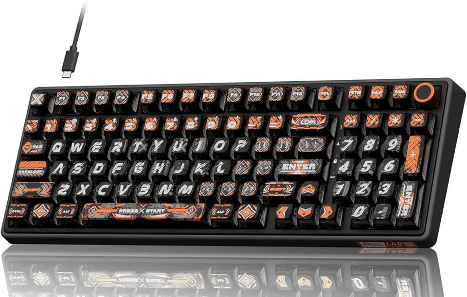 RK ROYAL KLUDGE R98 Pro Wired Mechanical Keyboard, RGB PC Gaming Keyboard with Number Pad and Volume Knob, dye Sublimation DSA Profile Pudding Keycaps, for Win/Mac, Hot Swappable Linear Cream Switch