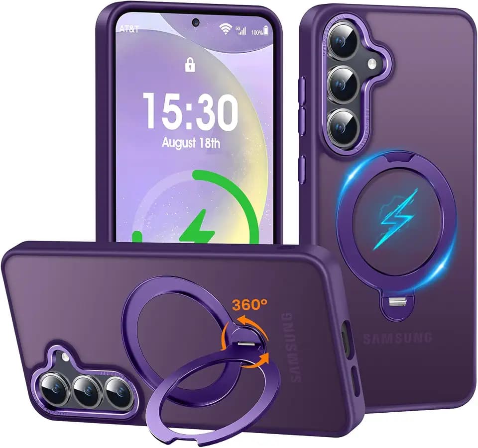 Magnetic 360° Stander for Samsung S24 Plus Case, Matte Purple