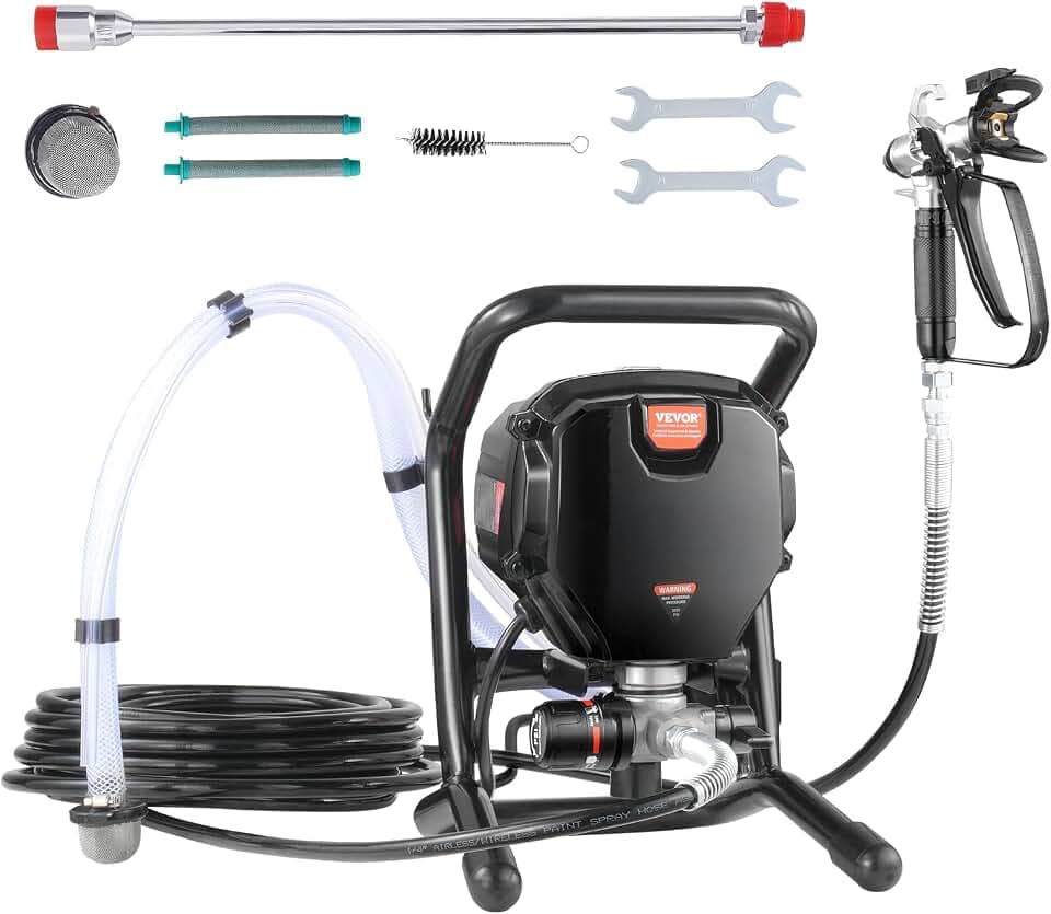 VEVOR 750W Stand Airless Paint Sprayer, 3000PSI High Efficiency Electric Airless Sprayer, Fine and Even Painting Effect, Handheld Paint Sprayers for Home Interior and Exterior Furniture and Fences