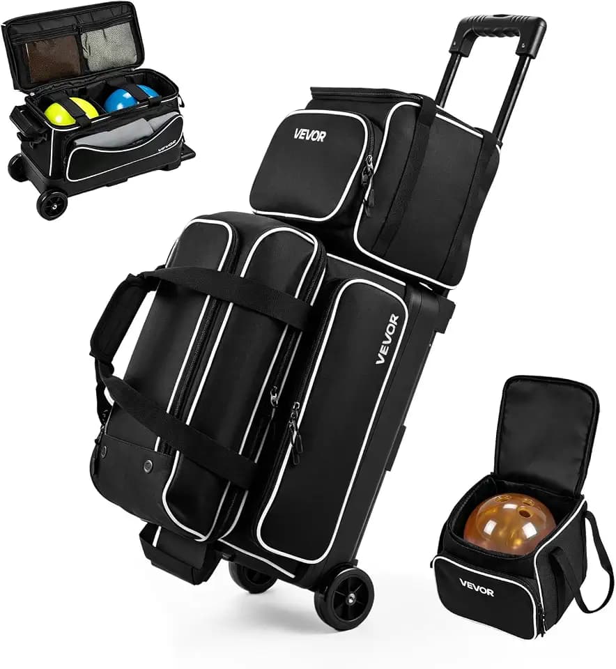 VEVOR 3 Ball Bowling Bag Double Roller Bag with Separate Shoe Compartment