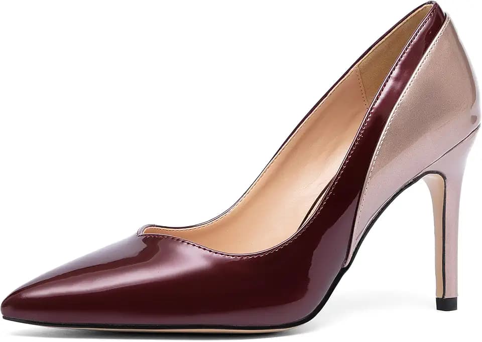 NEWBELLA Women's Pointed Toe Stiletto Pumps - Color Matching High Heel Commute Shoes, Elegant Dress Heels for Evening Wear Burgundy