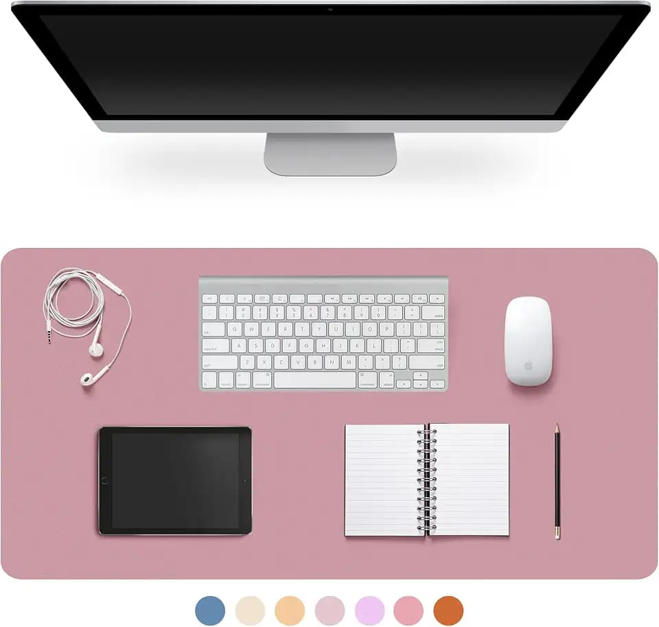 Leather Desk Pad Protector,Non-Slip Desk Pad(Purple Pink, 35.4" x 17")