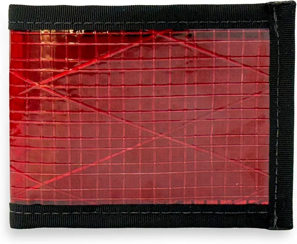 Flowfold Vanguard Recycled Sailcloth Bifold Wallet | Slim and Durable with Cash pocket, Two Hidden Card Pockets and Two ID Windows | Holds 10-12 Cards | Minimalist Wallet Made in USA | Red Sailcloth