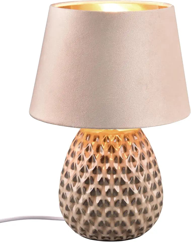 Retro Tischleuchte ARIANA mit Samtschirm in Beige/Gold, Höhe 35cm