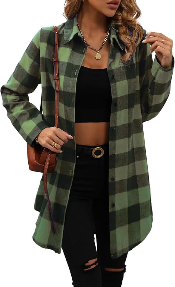 Jhsnjnr Damen Plaid Langarm Bluse Tops Button Down Oversized Lange Karierte Flanellhemden