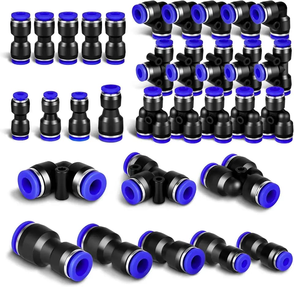 AOOWU 24-teiliges 6mm Pneumatisches Quick-Push-In-Verbindungs-Kit für Luftschläuche, Schlauch OD Push to Connect Air Control Kugelhahn Pneumatische Ventil Union Fittings(9Gerade/5Winkel/5T-/5Splitter)