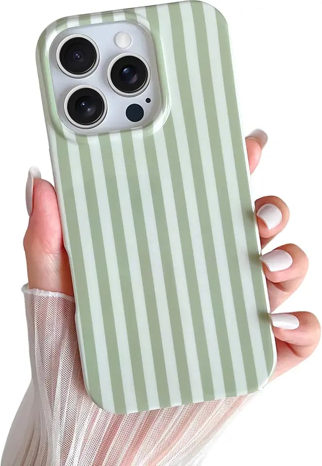 Yeddabox for iPhone 16 Pro Case Cute Striped Phone Case Soft TPU Slim Shockproof Phone Cover for Women Girls, Sage Green
