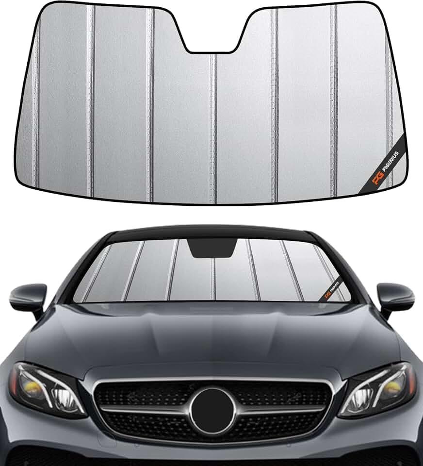 Pigenius Windshield Sun Shade for Mercedes-Benz E-Class Sedan/Wagon 2017-2023 Without OE Dashcam, Custom Front Window Sunshade - Safeguard