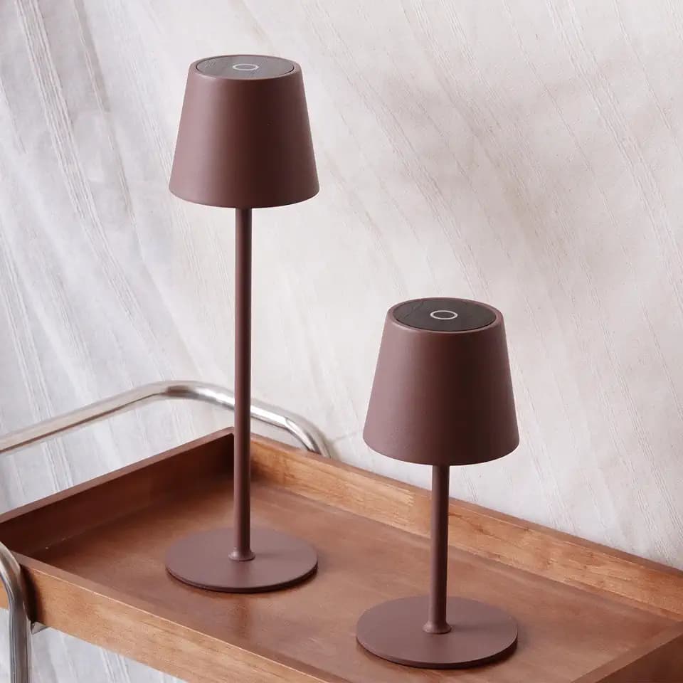 2 Stück Akku Tischlampe dimmbar kabellos,Metall,IP54,Hellbraun