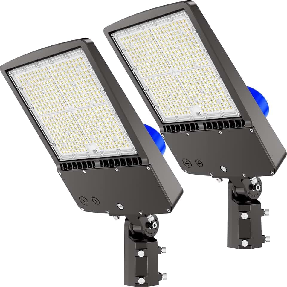 HYPERLITE 300W Parking Lot Light - UL Listed 45000LM 5000K Led Stadium Lighs with Photocell - 2Pack Street Pole Lights with Slip Fitter Mount for Parking Lot Driveways Roadways Farms Square, 100-277V
