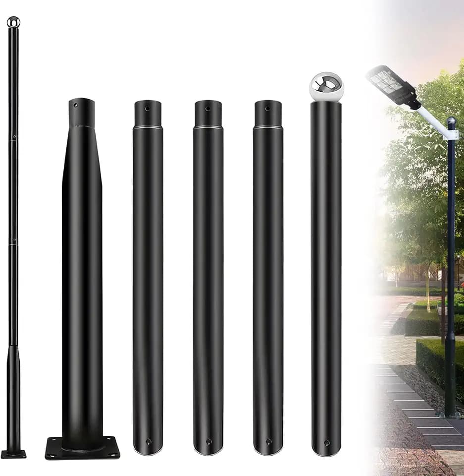 Street Light Pole 16Ft, Outdoor Adjustable Metal Street Lamp Post, Solar Street Light Pole for Street, Patio, Backyard, Basketball Court, Park, with Mounting Rebar Cage
