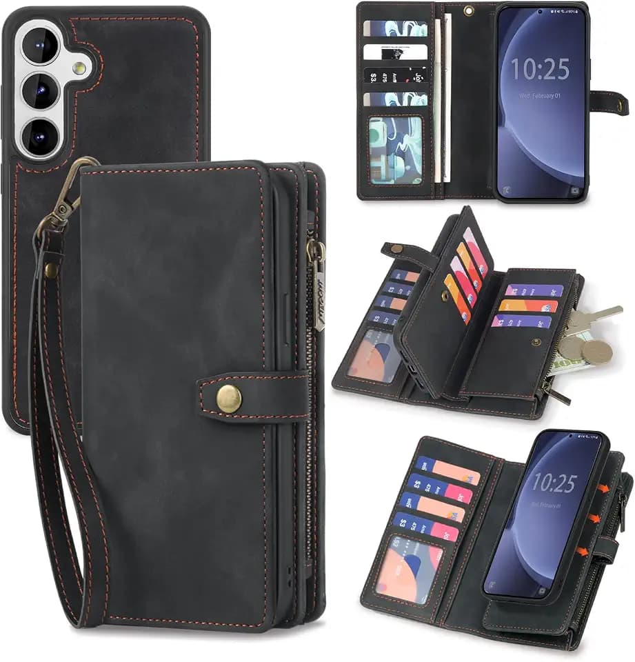 TwoHead for Samsung Galaxy S25 Wallet Case,11 Card Holders,Black