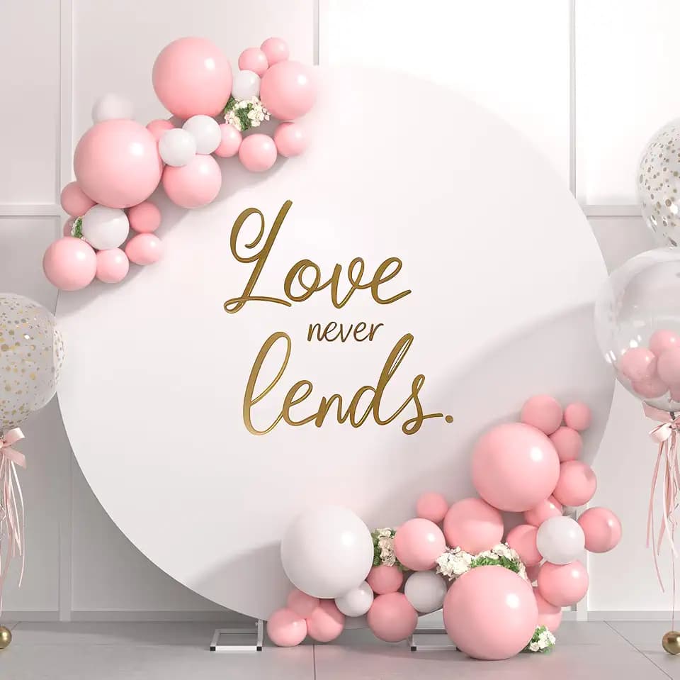 Minetom 6.6FT Round Metal Backdrop Stand with White Wedding Arch Cover Spandex, Gold Wedding Balloon Arch Backdrop Stand Round Arch Frame for Birthday Party Baby Shower Graduation Ceremony Decoration